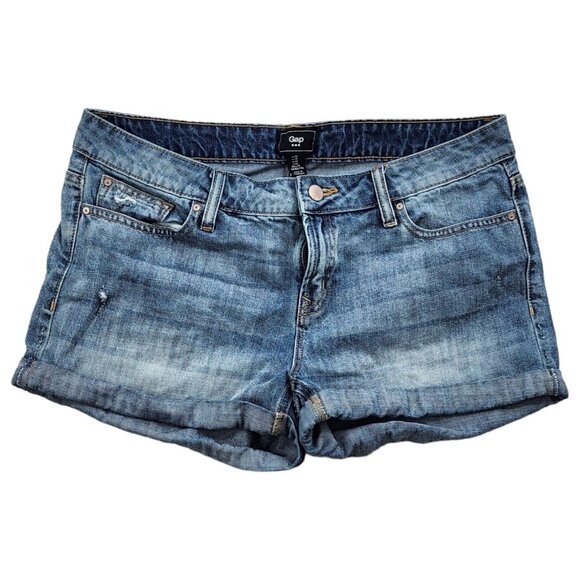 Gap Cuffed Denim Short Shorts Mid Rise Flat Front Light Wash Women's Size 10 - Picture 1 of 11